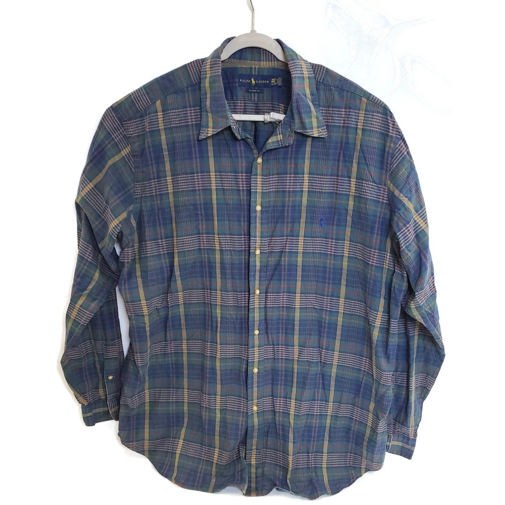 Ralph Lauren Shirt Mens 2XLT Classic Fit Plaid‎ Long Sleeve Button Down